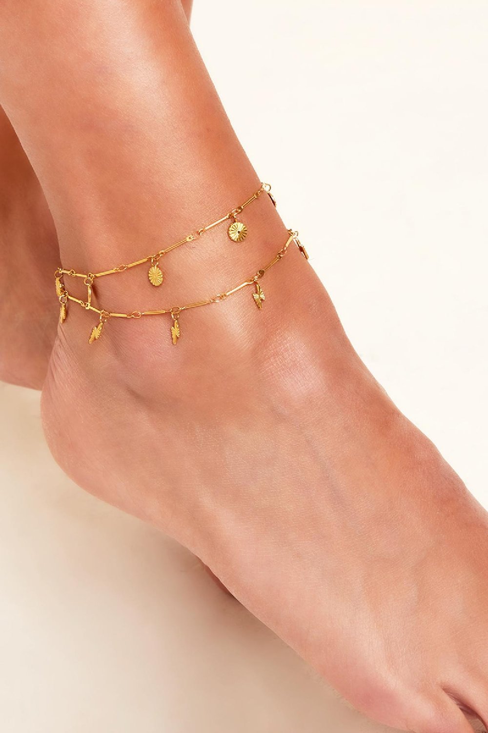Anklet with lightning bolt charm Gold Color Stainless Steel h5Picture2